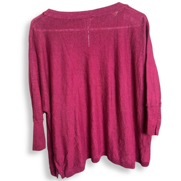 Garnet Hill 100% Linen Dolman Sleeve V-Neck Boxy Sweater Raspberry Size Medium - Picture 3 of 7